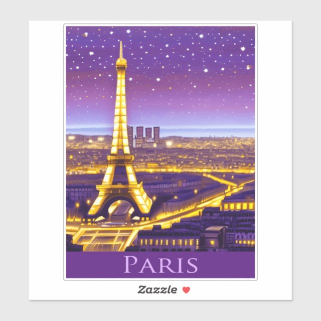 Paris unter dem Lila Sternenhimmel Aufkleber (Blatt)
