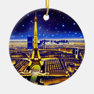 Paris unter dem Lila Sternenhimmel Keramik Ornament