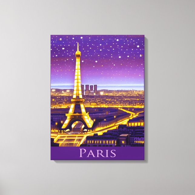 Paris unter dem Lila Sternenhimmel Leinwanddruck (Vorderseite)