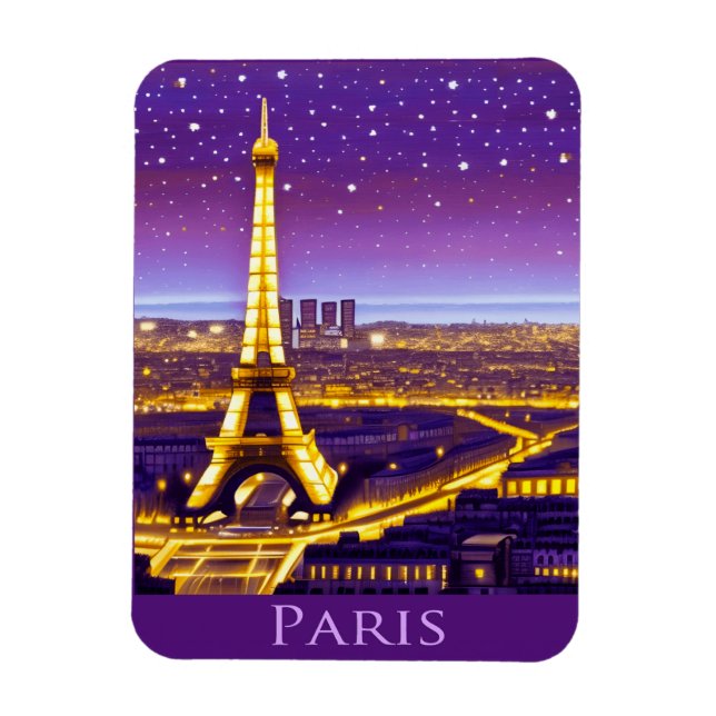 Paris unter dem Lila Sternenhimmel Magnet (Vertikal)