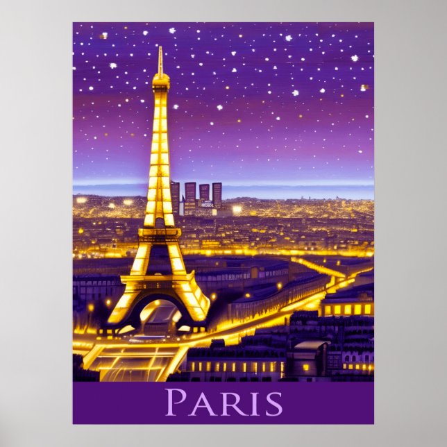 Paris unter dem Lila Sternenhimmel Poster (Vorne)