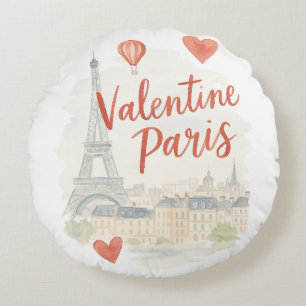 Paris Valentine Wasserfarbe – Eiffelturm Liebe Rundes Kissen