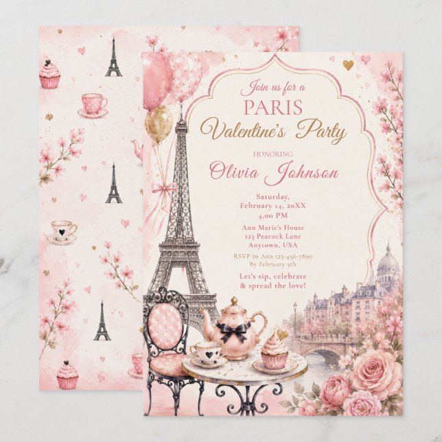 Paris Valentinsfeier Einladung (Vorne/Hinten)