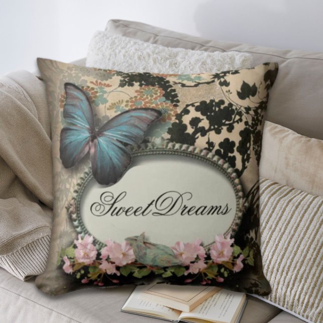 Paris viktorianischer Blumenschmetterling Kissen (Paris victorian floral french butterfly throw pillow)