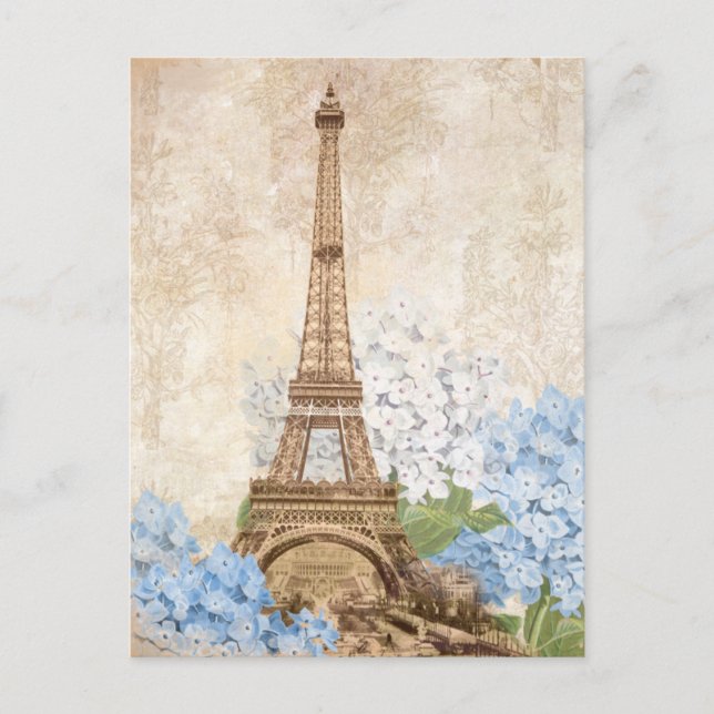 Paris Vintag Blue Hydrangea Postcard Postkarte (Vorderseite)