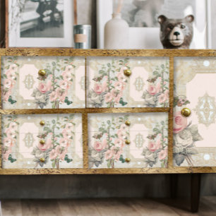 Paris Vintag Floral Pink Gold Ephemera Seidenpapier