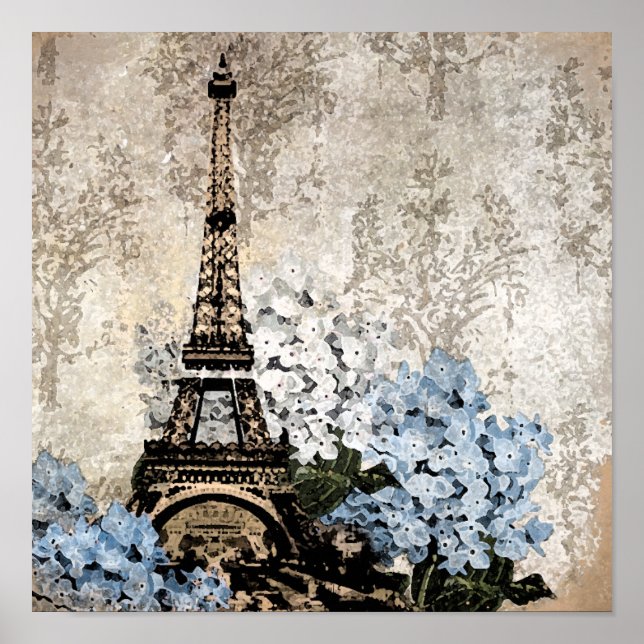Paris Vintag Hydrangeas Dark Poster oder Print (Vorne)