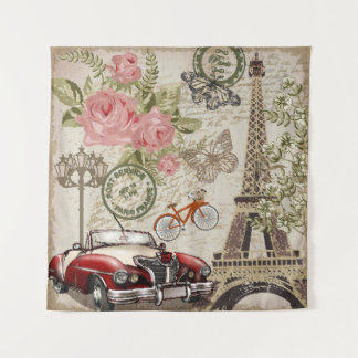 Paris Vintag: Postkartenstil Wandteppich
