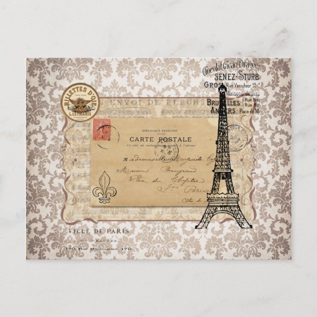 Paris Vintag Shabby Chic Eiffel Tower Postkarte (Vorderseite)