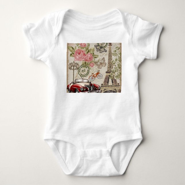 Paris Vintage: Postkartenstil Baby Strampler (Vorderseite)