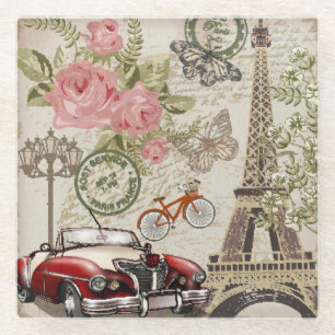 Paris Vintage: Postkartenstil Glasuntersetzer