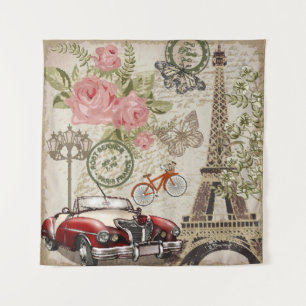 Paris Vintage: Postkartenstil Wandteppich