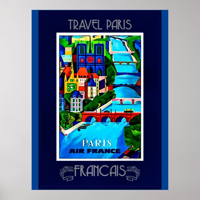 Paris, Vintage Reiseplakat, farbenfroh Poster (Vorne)