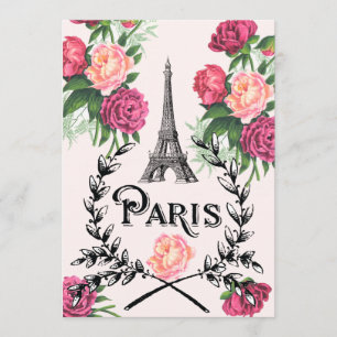 Paris Vintage Rosen in Rosa Einladung