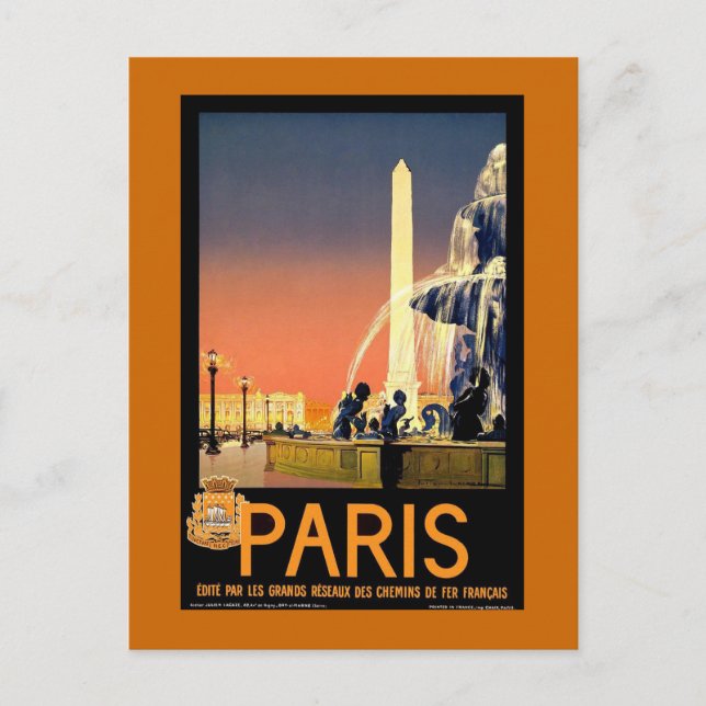 Paris Vintage Travel Poster Postkarte (Vorderseite)