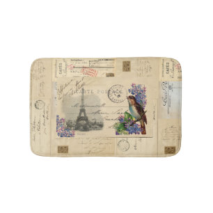 Paris Vogel Flieder Französische Postkarten-Badmat Badematte