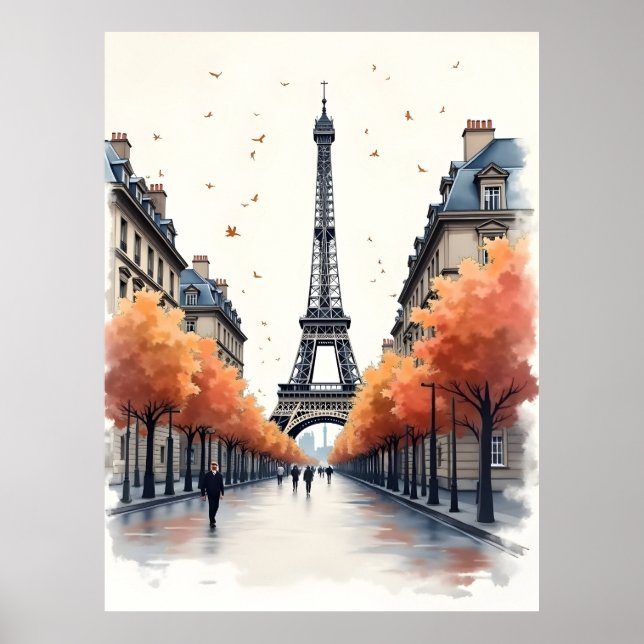 Paris Wasserfarbenart Poster (Vorne)
