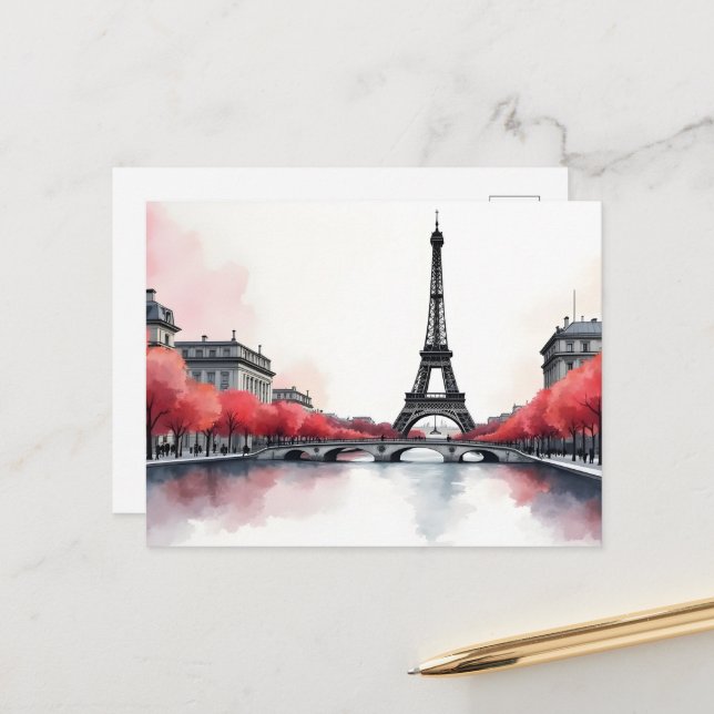 Paris Wasserfarbenart Postkarte (Vorderseite/Rückseite Beispiel)