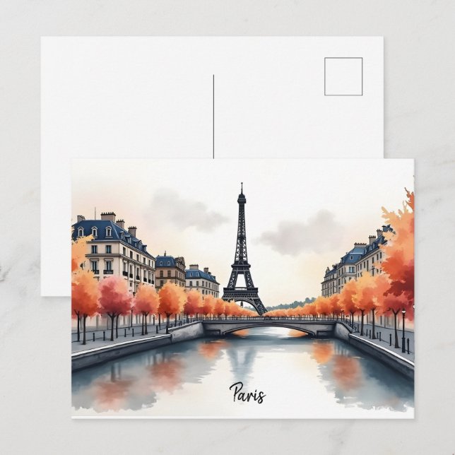 Paris Wasserfarbenart Postkarte (Vorne/Hinten)