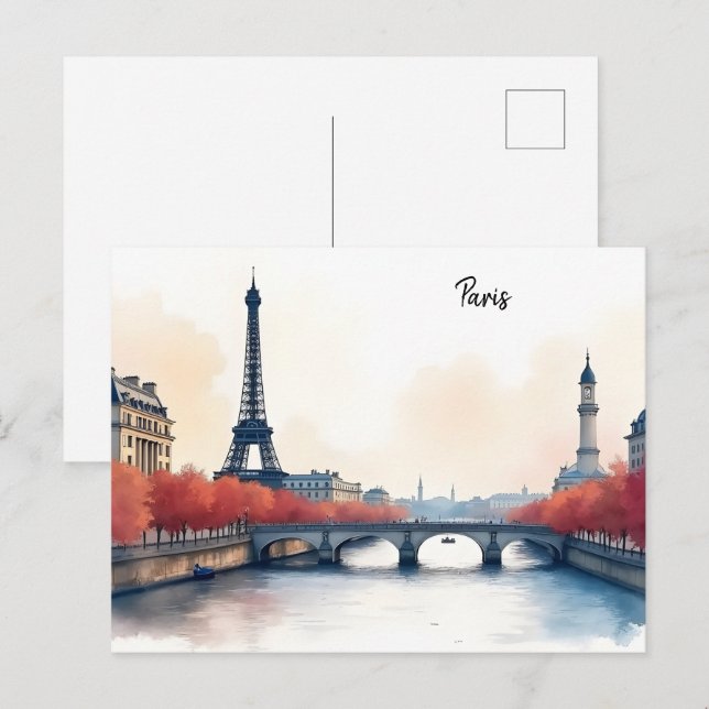 Paris Wasserfarbenart Postkarte (Vorne/Hinten)