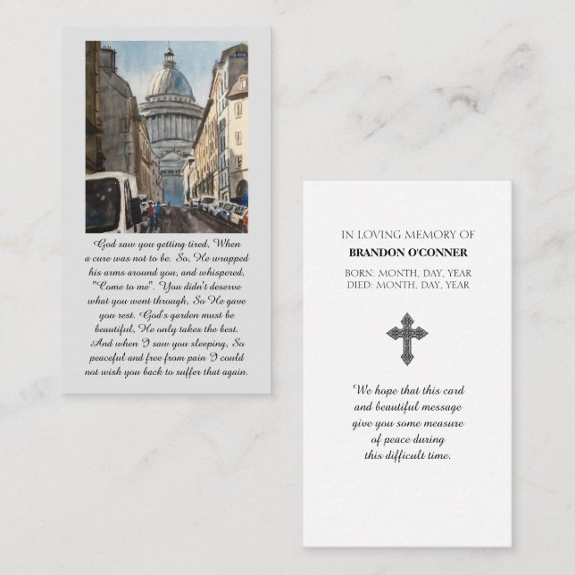 Paris Watercolor Blue Red Yellow Prayer Card Visitenkarte (Vorne/Hinten)