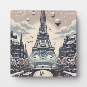 Paris-Weihnachtsposter – Schneebedeckte Winter-Sky Fotoplatte