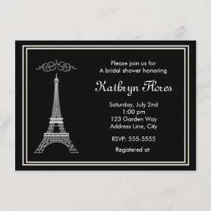 Paris Weißer Eiffelturm auf schwarzer französische Einladung