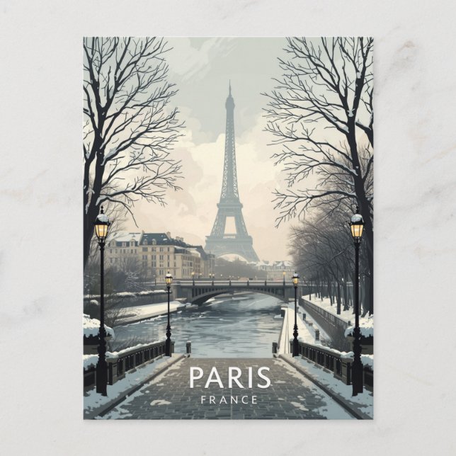 Paris Winter Snow Eiffel Tower Postkarte (Vorderseite)