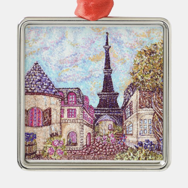 ParisCityscape Pointillismverzierung Kristie Ornament Aus Metall (Vorne)