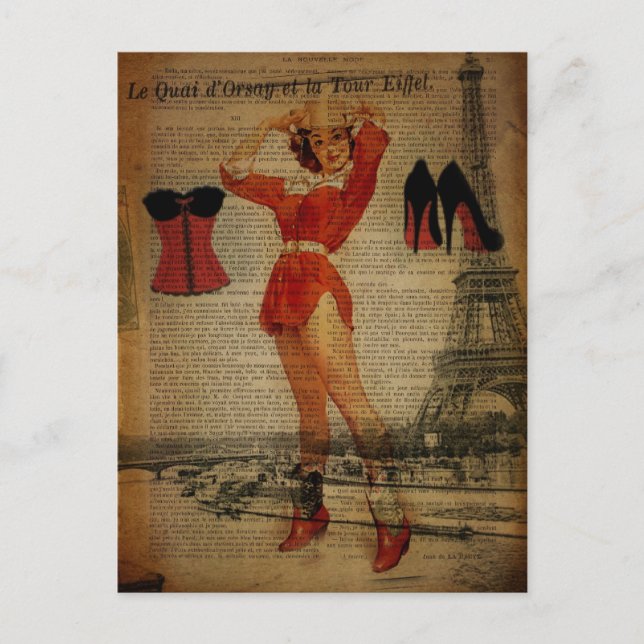 Pariseiffturm Vintages Korsetts Dessous Party Postkarte (Vorderseite)