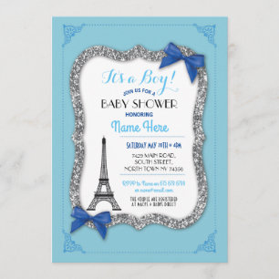 Pariser Babydusche Boy Blue Eiffel Tower Invite Einladung