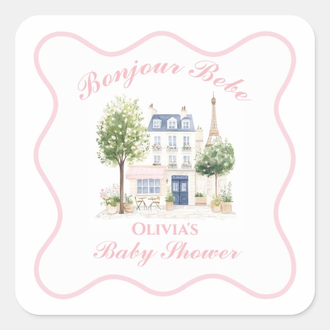 Pariser Babydusche Pariser Café Party Quadratischer Aufkleber (Vorderseite)