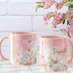 Pariser Blume - Personalisierter Eiffelturm-Mug Tasse