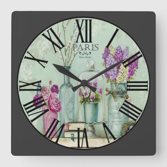 Pariser Blume Quadratische Wanduhr (Vorderseite)