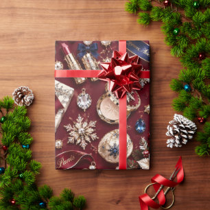 Pariser Burgunder-Navy-Weihnachtsschmuck Geschenkpapier