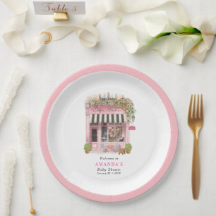 Pariser Café Bonjour Bebe Rosa Schleife Baby Showe Pappteller
