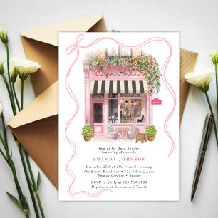 Pariser Café Bonjour Bebe Rosa Schleife Babyparty Einladung