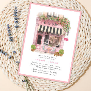 Pariser Café Bonjour Bebe Rosa Thema Baby Shower Einladung