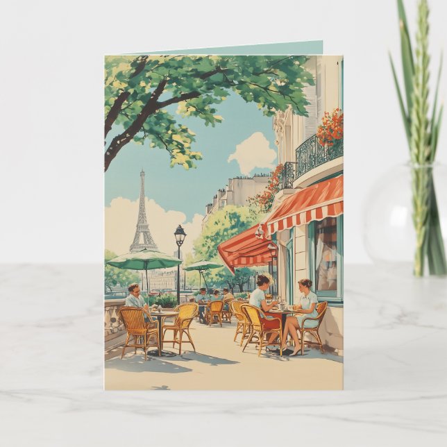 Pariser Café mit Eiffelblick Karte (Vorderseite)