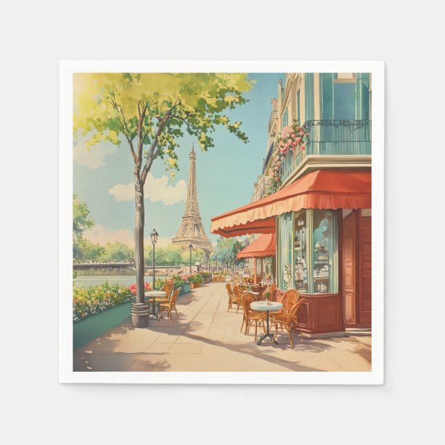 Pariser Café mit Eiffelblick Serviette (Vorderseite)