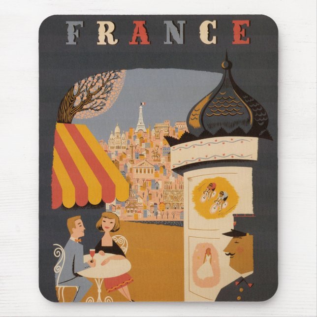 Pariser Café-Reise-Plakat-Mausunterlage Mousepad (Vorne)