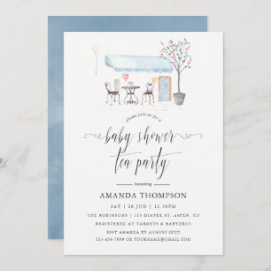 Pariser Café Watercolor Babydusche Party Einladung