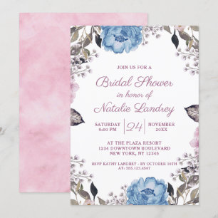 Pariser Charm Blue Floral Wedding Brautparty Einladung