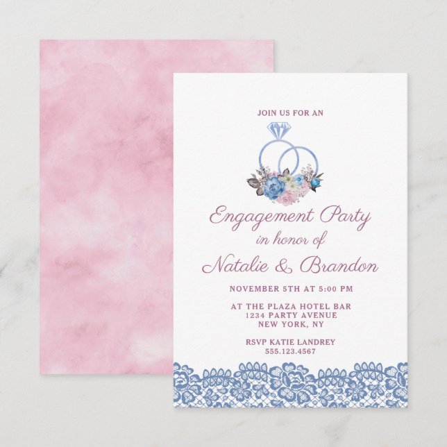 Pariser Charm-Chic-Hochzeitsrings-Engagement-Parte Einladung (Vorne/Hinten)