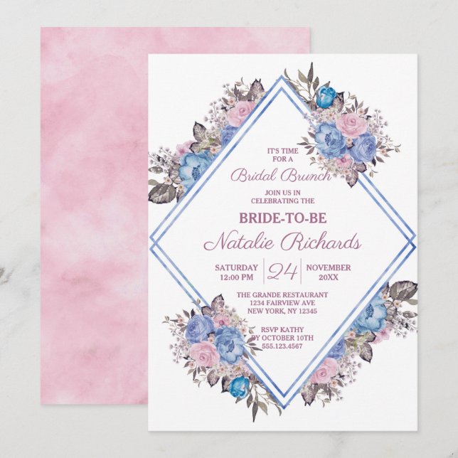 Pariser Charm Floral Diamond Bridal Brunch Dusche Einladung (Vorne/Hinten)
