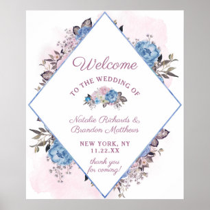 Pariser Charme Blau & Rosa Hochzeits-Willkommenssc Poster