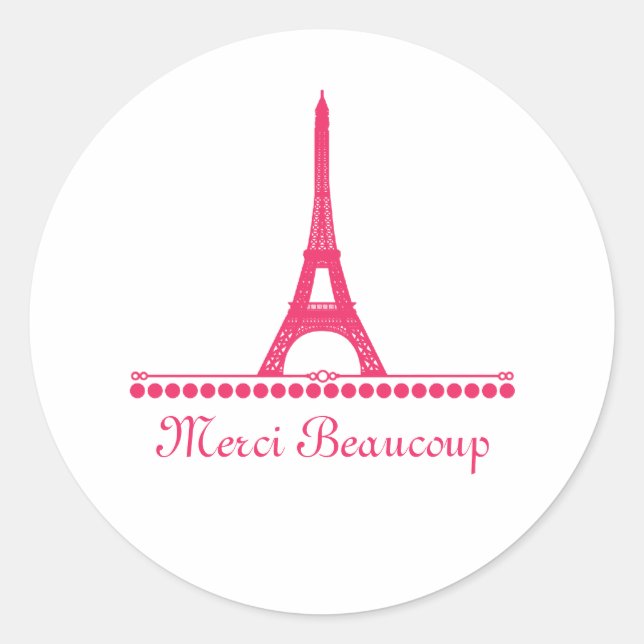 Pariser Chic Danke, Sticker, Rosa Runder Aufkleber (Vorderseite)