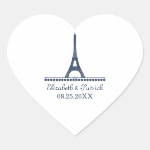 Pariser Chic-Hochzeitsticker, blau Herz-Aufkleber
