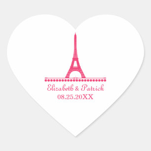 Pariser Chic-Hochzeitsticker, rosa Herz-Aufkleber