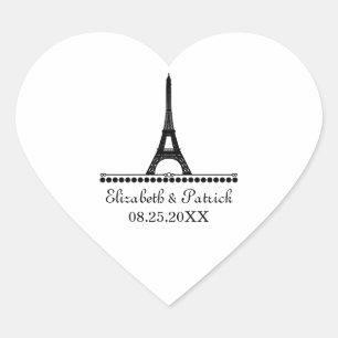Pariser Chic-Hochzeitsticker, schwarz Herz-Aufkleber